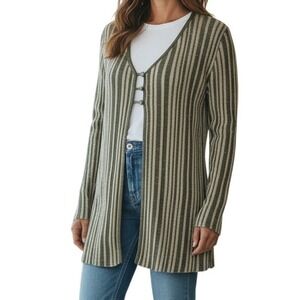 HOUSE OF HARLOW‎ 1960 Striped Button Front Olive Green & Cream Metallic NWOT XS